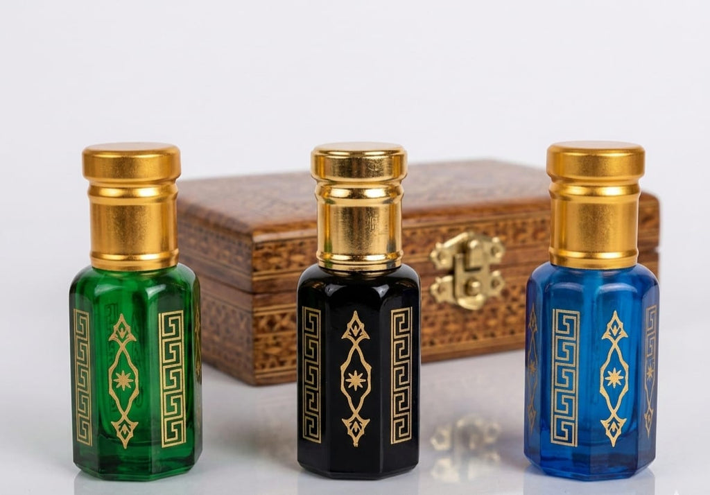 Orbitohm Royal Trio Luxury Attar Set - Elite, Luxe & Crown - 3x7ml Long Lasting Concentrated Perfume Oil in Premium Handcrafted Wooden Gift Box - Alcohol-Free Fragrance for Men, Women & Adults Regular