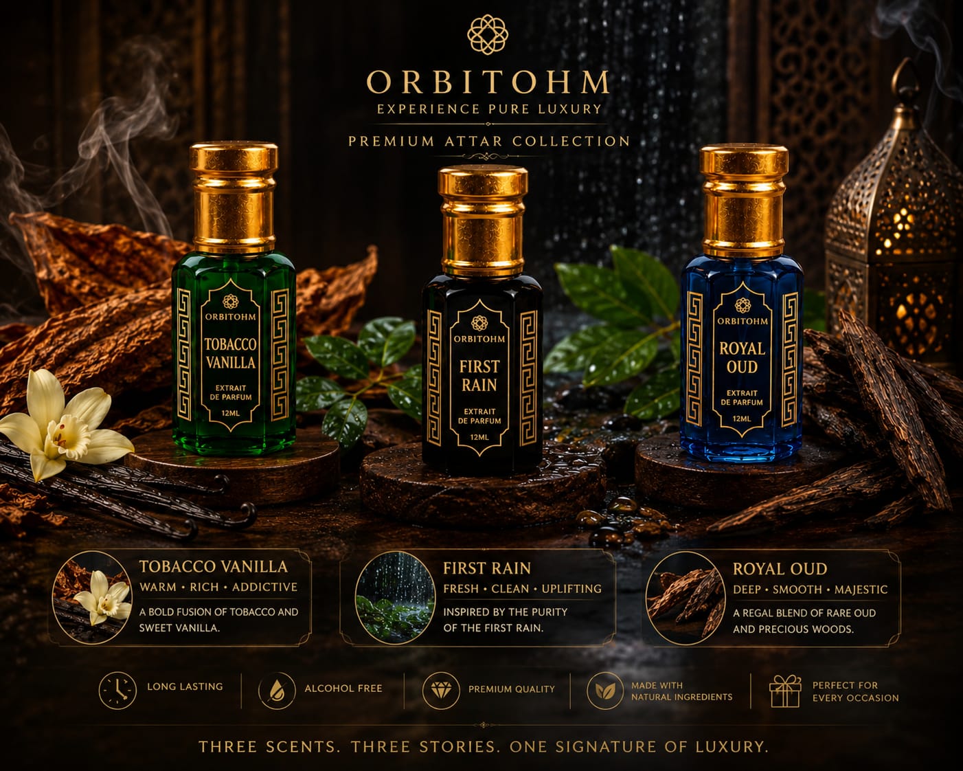 orbitohm premium attar luxury gift set (3 x 6ml) | tobacco vanilla, first rain (mitti), royal oud | long lasting, alcohol free pure extrait de parfum fragrance collection for men & women orbitohm premium attar luxury gift set (3 x 6ml) | tobacco vanilla, first rain (mitti), royal oud | long lasting, alcohol free pure extrait de parfum fragrance collection for men & women